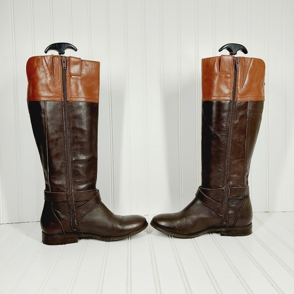 Marc Fisher Brown Leather Knee High Riding  M-Wide Calf Buckle Straps Boots C138 - Picture 7 of 14